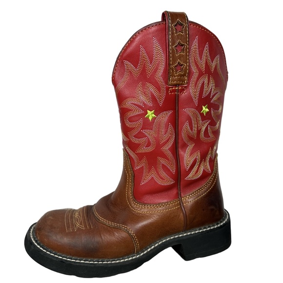 Ariat Probably Green red Brown Leather Cowboy Boots fatbaby round toe western - Picture 1 of 15